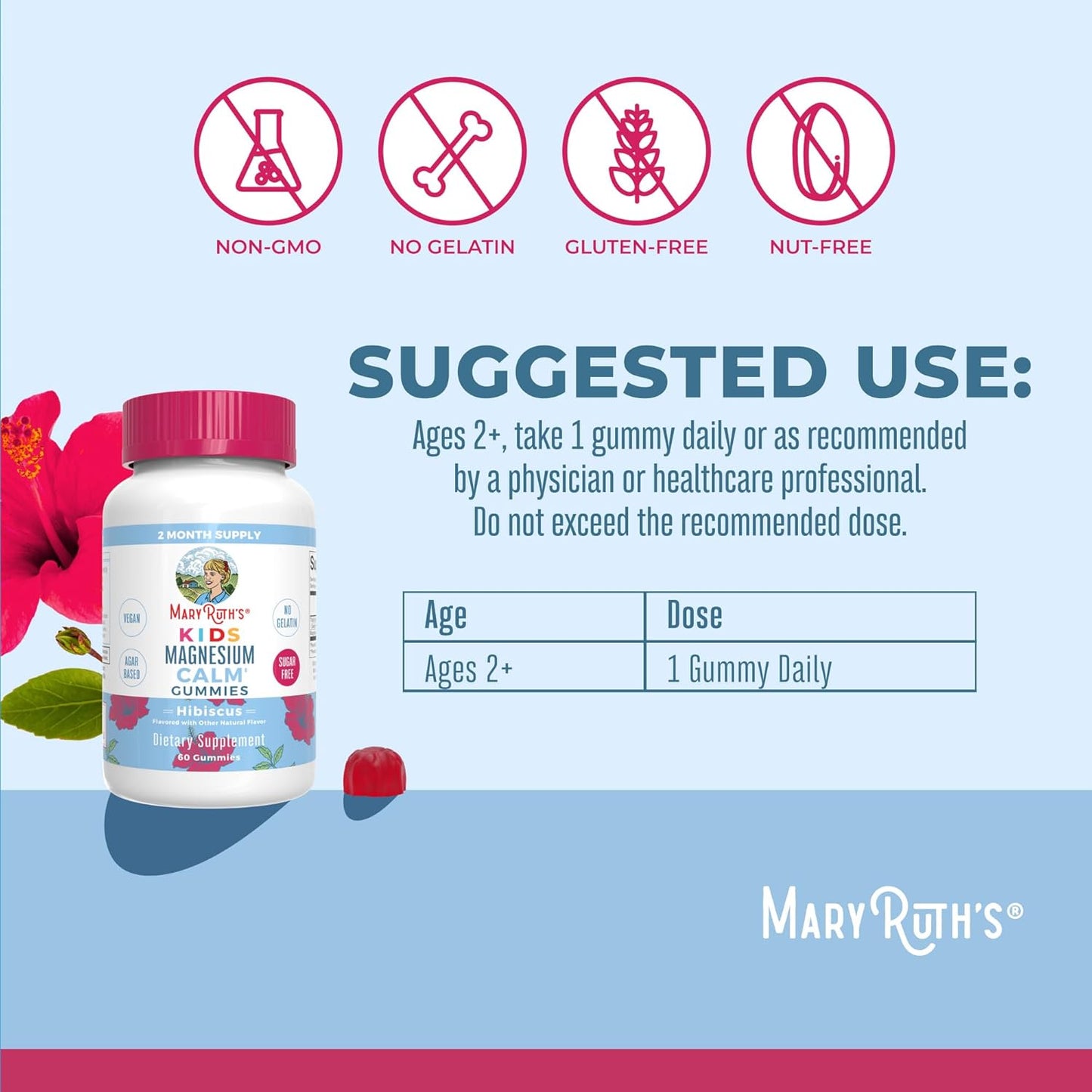 MaryRuth Organics Kids Magnesium Citrate Gummies by MaryRuth's | 2 Month Supply | Sugar-Free | Calm Magnesium Gummies for Kids 2+ | Bone Health | Calcium Absorption | Vegan | 60 Count - Nirvana Guru