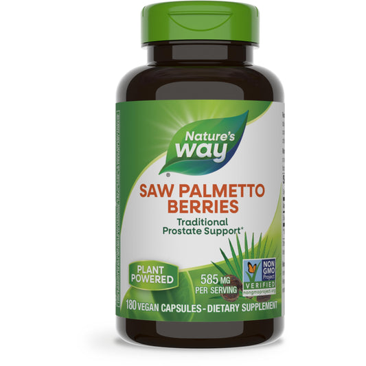 Nature's Way Saw Palmetto Berries, Traditional Prostate Support*, 585 mg per Serving, Non-GMO Project Verified, Vegan, 180 Capsules (Packaging May Vary) - Nirvana Guru