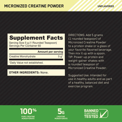 Optimum Nutrition Micronized Creatine Monohydrate Powder, Unflavored, 120 Servings, 600 Grams (Packaging May Vary) Nirvana Guru