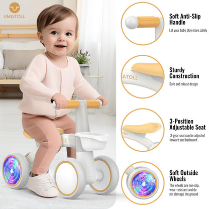 Umatoll Colorful Lighting Baby Balance Bike Toys for 1 Year Old Girls Gifts, Adjustable Seat, 1st Birthday Gifts, 12-24 Months Toddler Bike, Pink Nirvana Guru