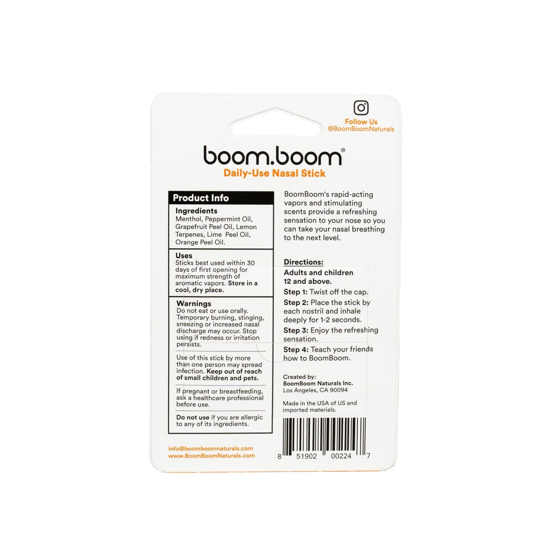 BoomBoom Nasal Stick | Vapor Flow Technology | Cool Refreshing Sensation | Natural Mood Boost | Simple Ingredients | Essential Oils + Menthol Inhaler (Mint, Wintermint, Tropical, Lavender) Nirvana Guru