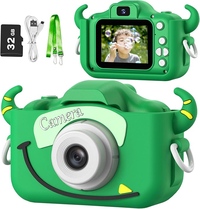 Goopow Kids Camera Toys for 3-8 Year Old Girls Boys,Children Digital Video Camcorder Camera with Cartoon Soft Cover, Best Chritmas Birthday Festival Gift for Kids - 32G SD Card Included nirvanaguru