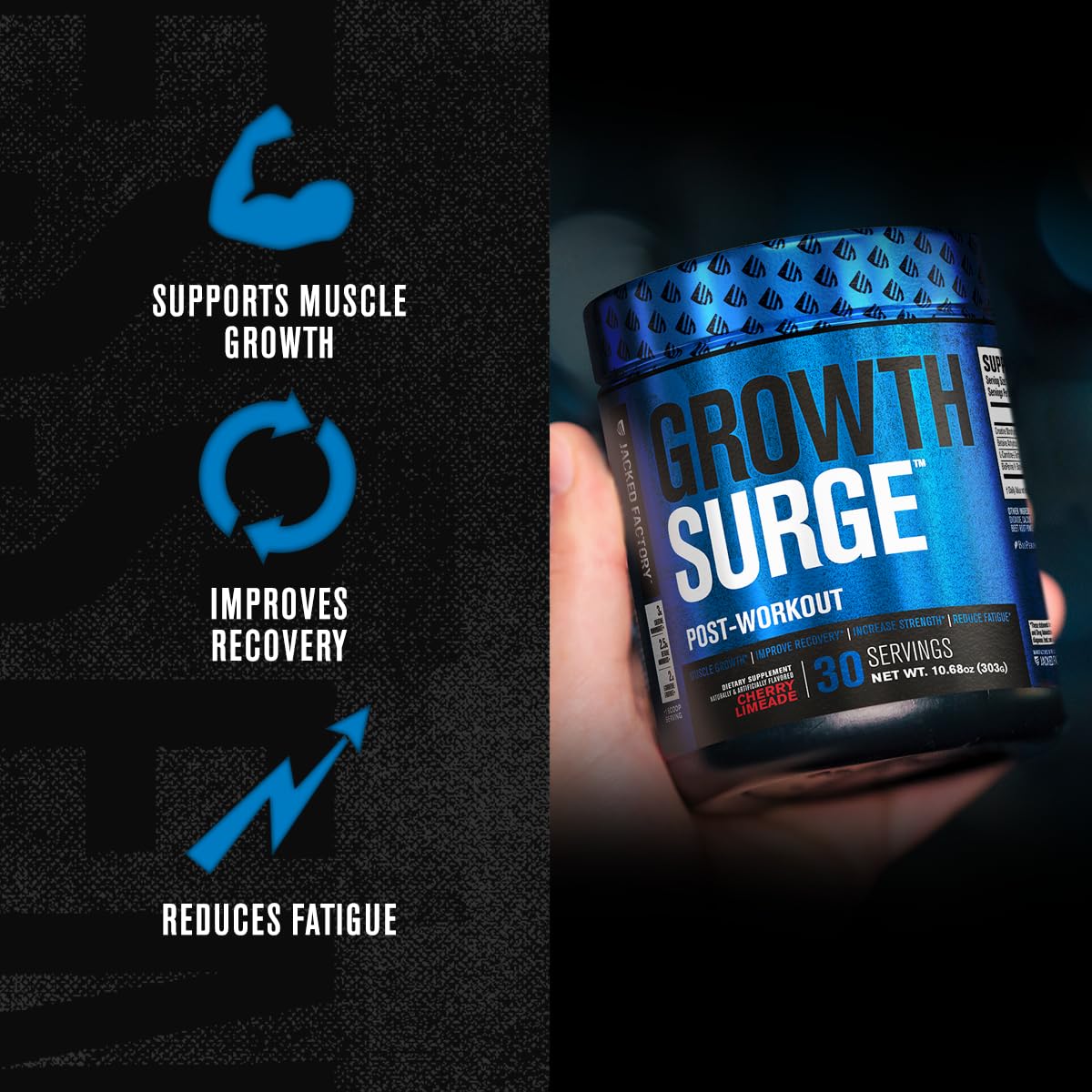 Jacked Factory Growth Surge Creatine Post Workout w/L-Carnitine - Daily Muscle Builder & Recovery Supplement with Creatine Monohydrate, Betaine, L-Carnitine L-Tartrate - 30 Servings, Swoleberry Nirvana Guru