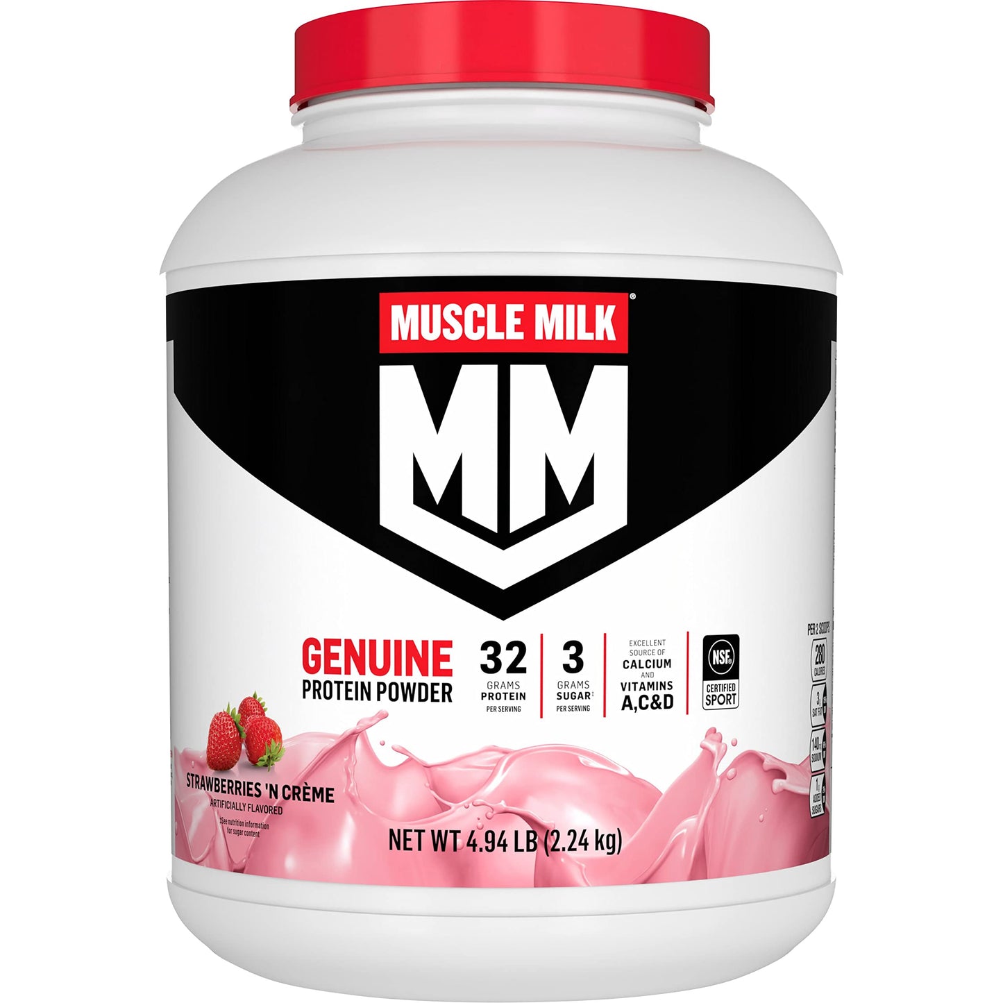 Muscle Milk Genuine Protein Powder, Chocolate, 1.93 Pounds, 13 Servings, 32g Protein, 2g Sugar, Calcium, Vitamins A, C & D, NSF Certified for Sport, Energizing Snack, Packaging May Vary Nirvana Guru