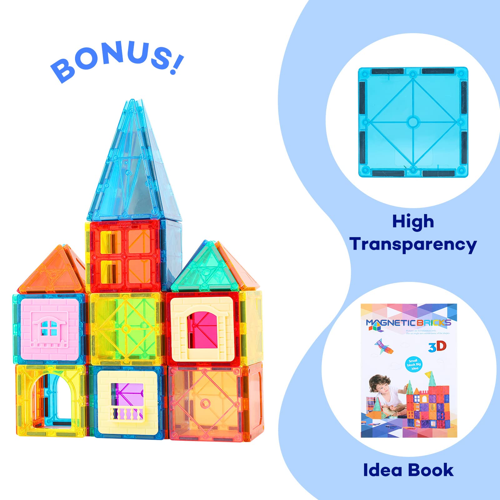 Magnetic Building Tiles, 134PCS Large Magnet Building Set,Magnetic Blocks, 3D STEM Stacking Toys, Magnets Toy for Kids Boys Girls Nirvana Guru