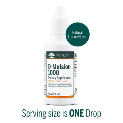 Genestra Brands D-Mulsion 1000 - Liquid Vitamin D Supplement - Natural Lemon Flavor - 1 Fl Oz - Nirvana Guru