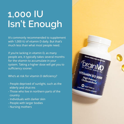 BrainMD by Dr Amen Vitamin D3 5000 - 100 Softgels - High Potency Cholecalciferol - Gluten Free - 100 Servings Nirvana Guru