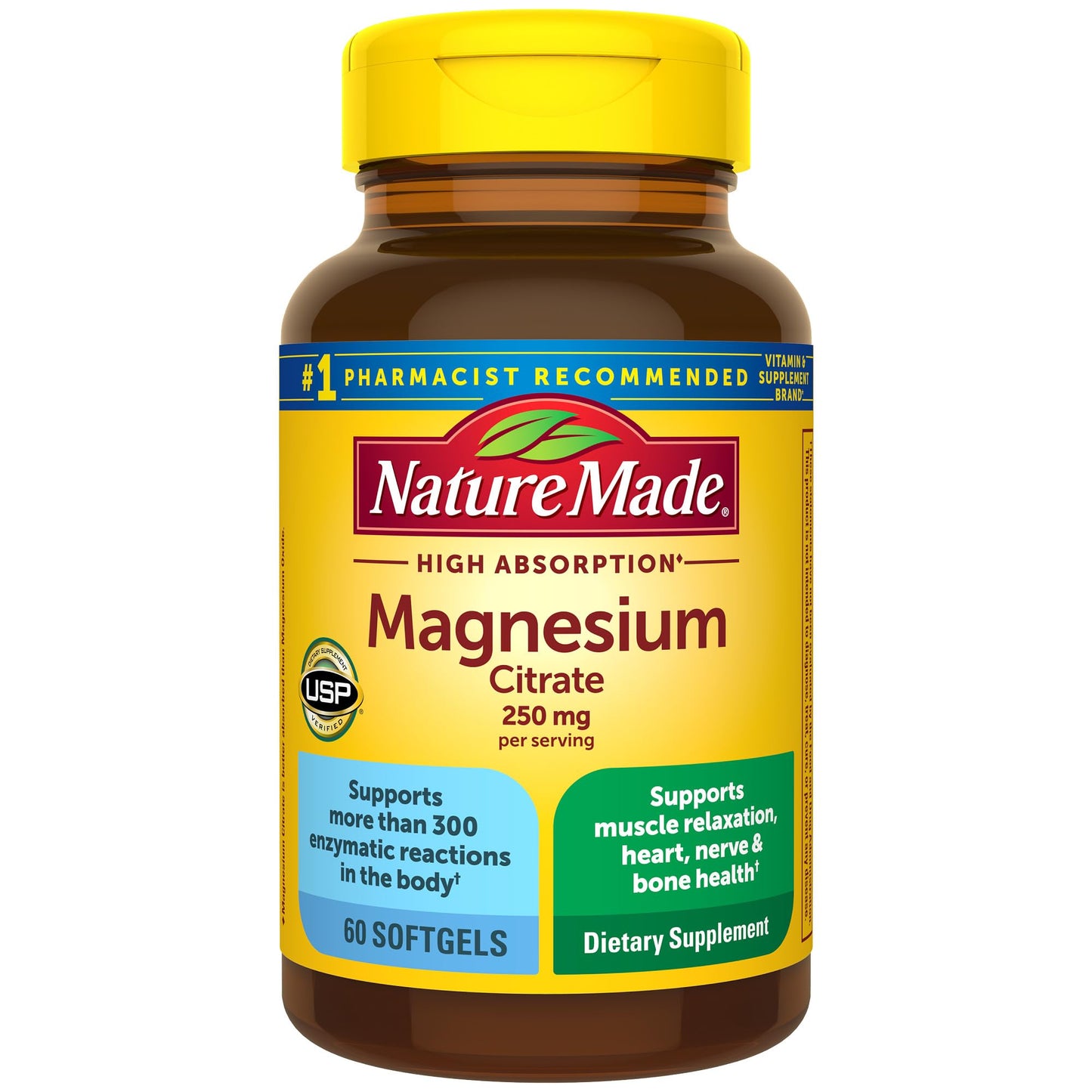 Nature Made Magnesium Citrate 250 mg per serving, Magnesium Supplement for Muscle, Nerve, Bone and Heart Support, 120 Softgels, 60 Day Supply - Nirvana Guru