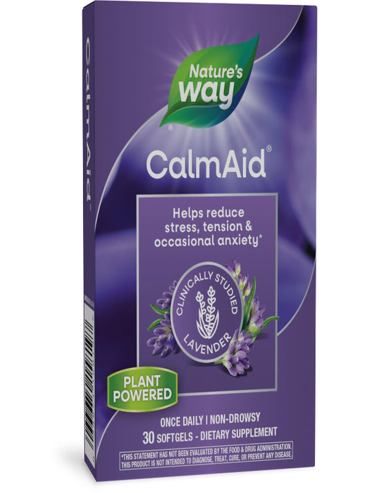 Nature's Way CalmAid, with Silexan Lavender Oil, Helps Reduce Tension and Stress*, Non-Drowsy, 30 Softgels (Packaging May Vary) - Nirvana Guru