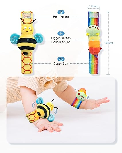 Infinno Baby Wrist Rattle Socks and Foot Finder Set, Perfect Baby Toys for 0-12 Months Newborn Boys and Girls As Shower Gifts, Garden Bug Series nirvanaguru