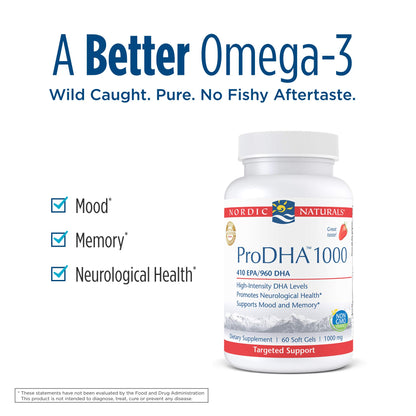 Nordic Naturals ProDHA 1000, Strawberry - 120 Soft Gels - 1660 mg Omega-3 - High-Intensity DHA Formula for Neurological Health, Mood & Memory - Non-GMO - 60 Servings - Nirvana Guru