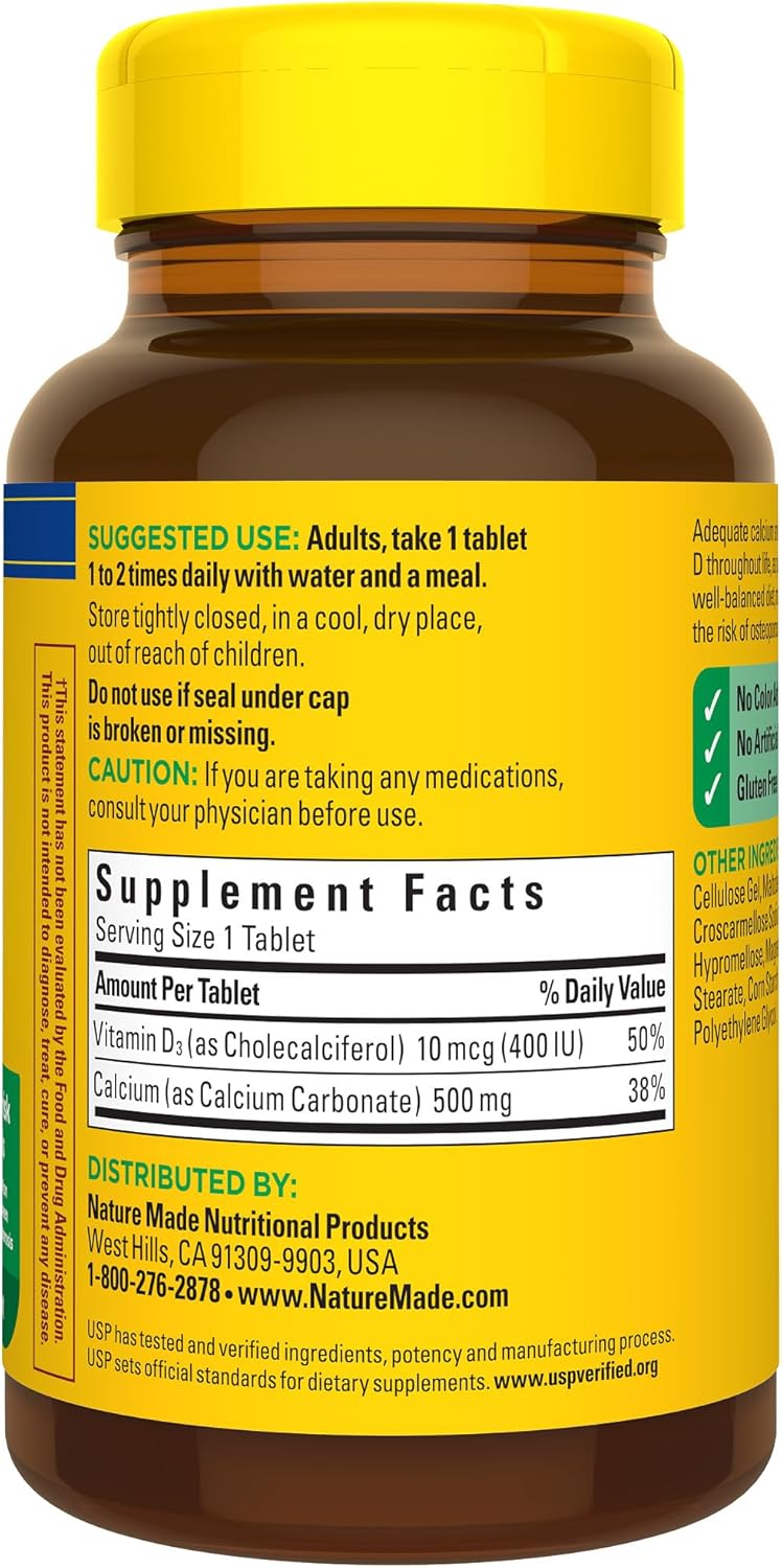 Nature Made Calcium 500 mg with Vitamin D3, Dietary Supplement for Bone Support, 130 Tablets Nirvana Guru