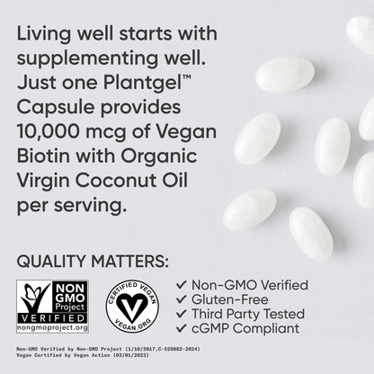 Sports Research Extra Strength Vegan Biotin (Vitamin B) Supplement with Organic Coconut Oil - Supports Keratin for Healthier Hair & Skin - Great for Women & Men - 5,000mcg, 120 Veggie Softgel Capsules - Nirvana Guru