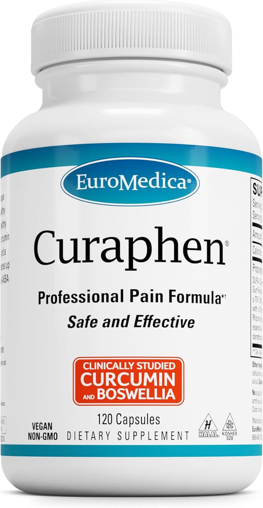 Euromedica Curaphen - Curcumin Supplement for Circulation & Endorphin Support - Support for Occasional Discomfort - Aids Healthy Muscles - 120 Capsules - Nirvana Guru