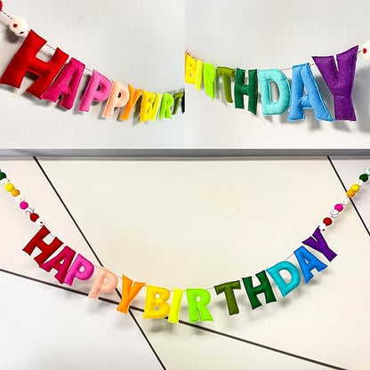 Pre-Strung Happy Birthday Banner - Felt Ball Garland - Reusable Happy Birthday Garland, Rainbow Party Decorations, Personalized Holiday Sign for Party Decor, Kids Room Decor, Photo Prop (Rainbow) nirvanaguru