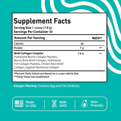 Vital Vitamins Multi Collagen for Women & Men - Type I, II, III, V, X - Grass Fed, Non-GMO - 150 Capsules