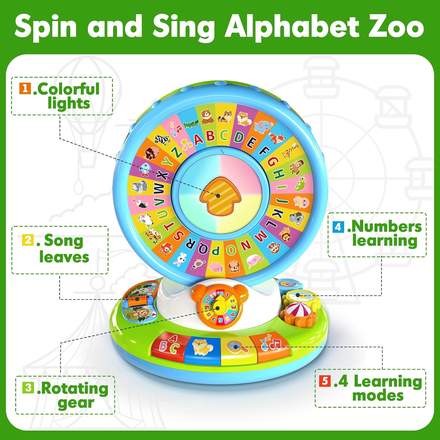 Learning Toy for Kids 1 2 3 Year Old Boys Girls, Spin and Sing Alphabet Zoo with Sounds, Interactive Educational Toys for Toddler 2-3, First Christmas 1st Birthday Gifts Toy Nirvana Guru