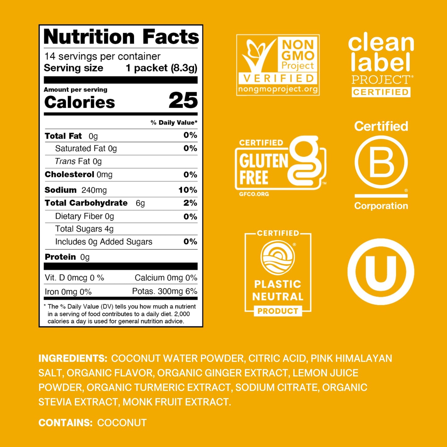 Cure Hydration | Plant-Based Electrolyte Drink Mix | No Added Sugar | FSA & HSA | Dehydration Relief Powder Made with Coconut Water | Non-GMO | Vegan | Pouch of 14 Packets - Berry Pomegranate