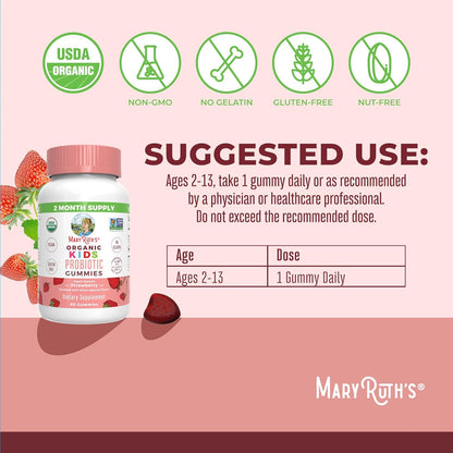 MaryRuth Organics Kids Probiotics for Digestive Health | USDA Organic Probiotic Gummies | Probiotics for Kids | Immune Support | Gut Health Supplement | Vegan | Non-GMO | Gluten Free | 60 Count - Nirvana Guru