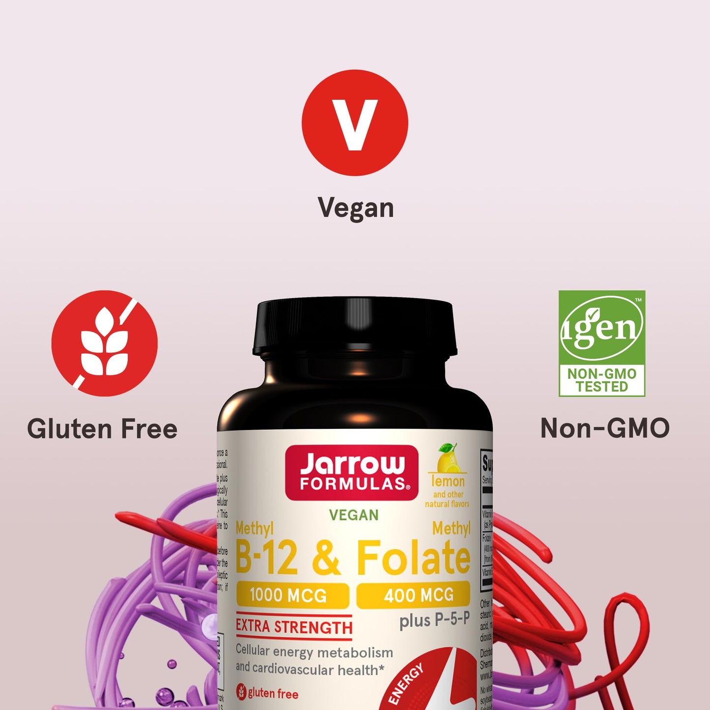 Jarrow Formulas Extra Strength Methyl B-12 1000 mcg & Methyl Folate 400 mcg + P-5-P, Dietary Supplement for Cellular Energy Metabolism and Cardiovascular Support, 100 Chewable Tablets, 100 Day Supply - Nirvana Guru