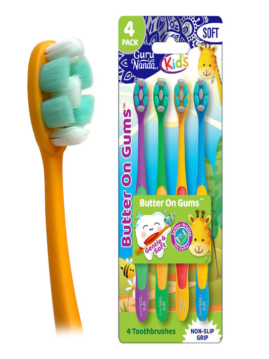GuruNanda Kids Toothbrush with Suction Cup & Fun Animal Designs - Soft Bristles for Healthy Gums- Non-Slippery & Mess-Free Toothbrush, 3+ Age- 4 Count Nirvana Guru
