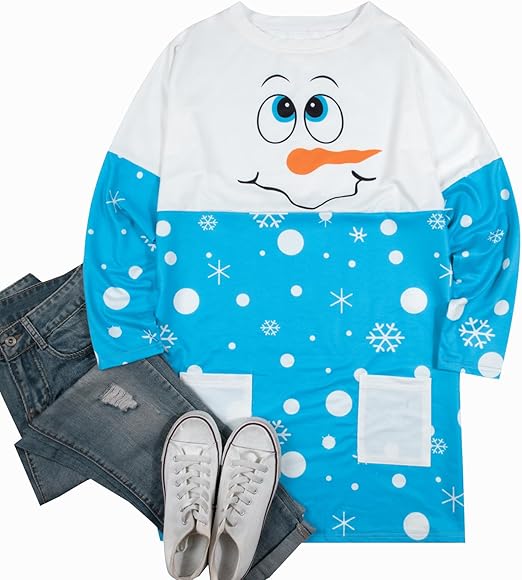 MOUSYA Women Dress Shirt Christmas Long Sleeve Tops Santa Printed Pullover Loose Plus Size T-Shirt Blouse with Pockets nirvanaguru