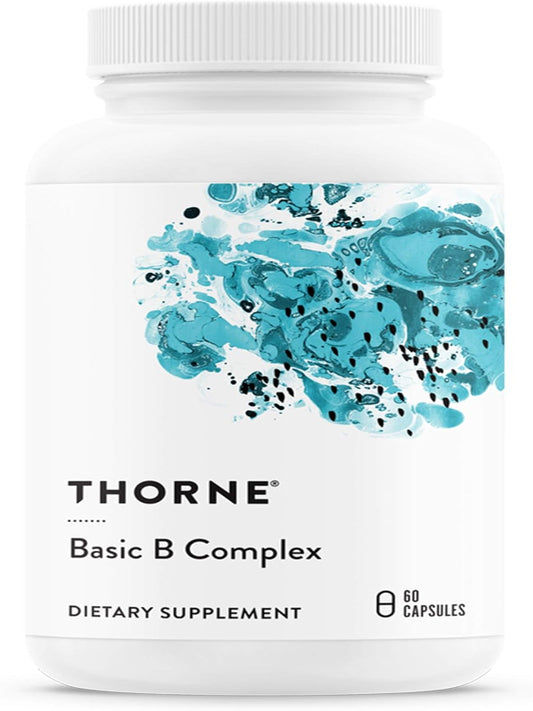 THORNE Basic B-Complex - Tissue-Ready Vitamin B Complex Supplement with Choline - Supports Cellular Energy Production, Brain Health & Red Blood Cell Formation* - Gluten-Free, Dairy-Free - 60 Capsules - Nirvana Guru