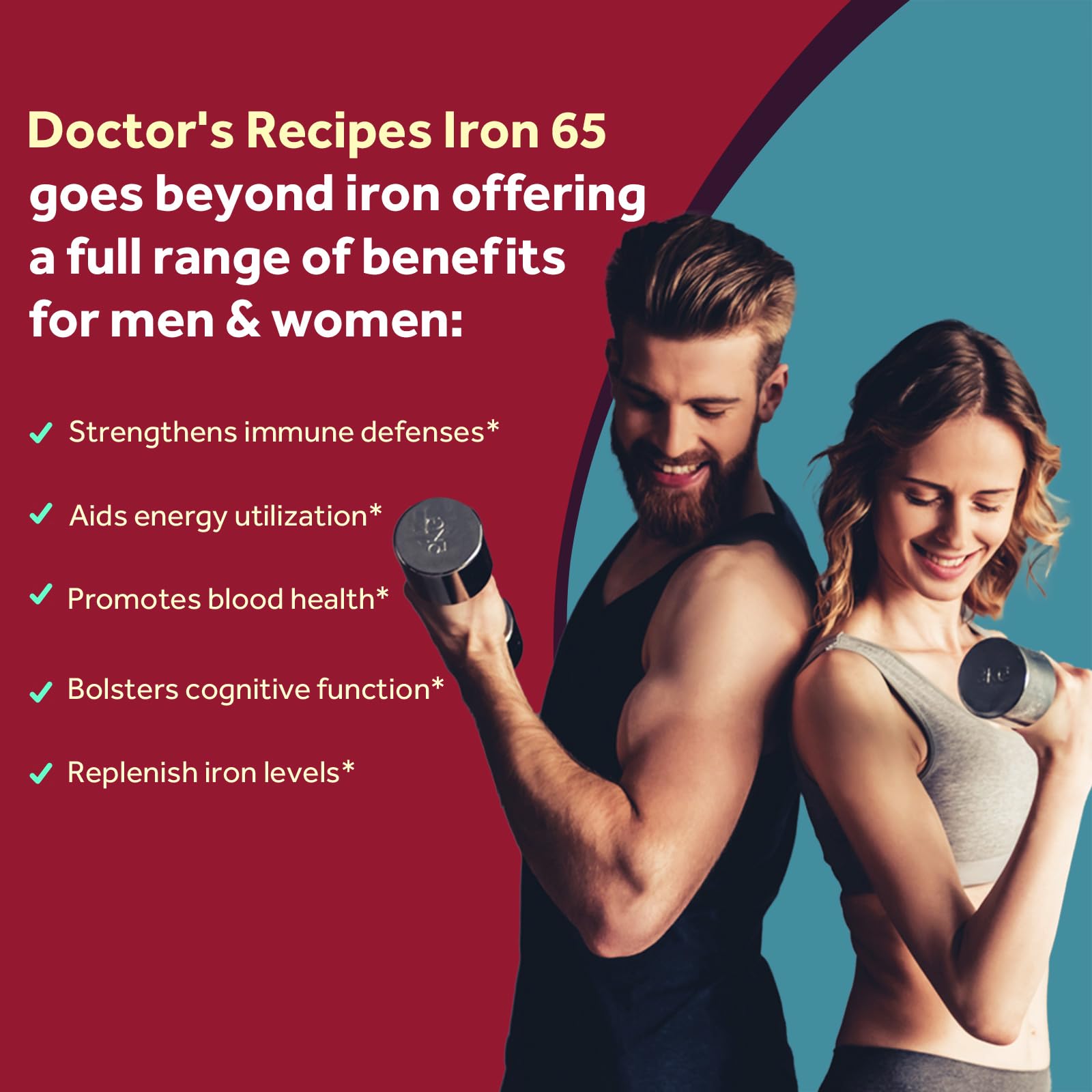 Doctor's Recipes Iron Supplement 65 mg with Vitamin C - Maximized Absorption, Stomach Friendly & High Potency Iron Pills for Red Blood Cells Formation & Immunity Health - Vegan Non-GMO 60 Iron Tablets Nirvana Guru