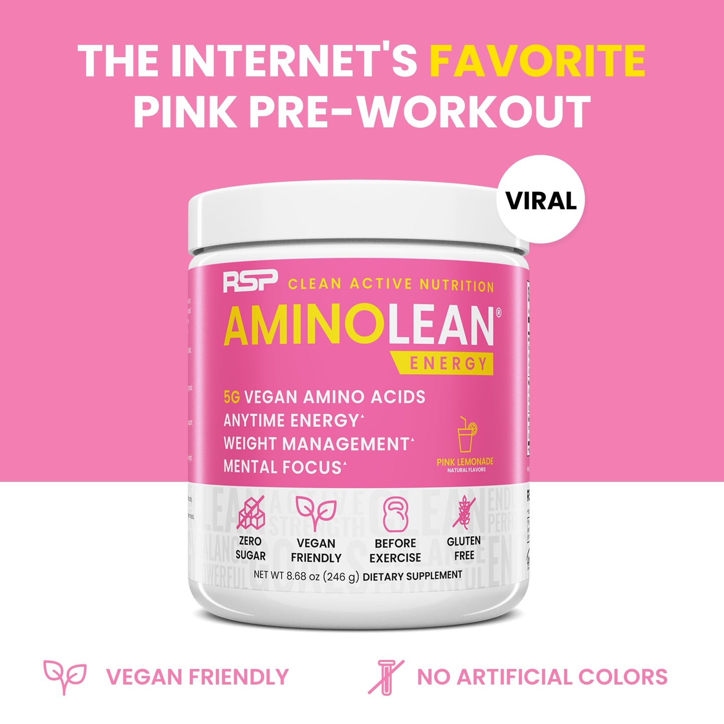 RSP NUTRITION AminoLean Pre Workout Powder, Amino Energy & Weight Management with Vegan BCAA Amino Acids, Natural Caffeine, Preworkout Boost for Men & Women, 30 Serv, Pink Lemonade… Nirvana Guru