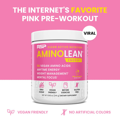 RSP NUTRITION AminoLean Pre Workout Powder, Amino Energy & Weight Management with Vegan BCAA Amino Acids, Natural Caffeine, Preworkout Boost for Men & Women, 30 Serv, Pink Lemonade… Nirvana Guru