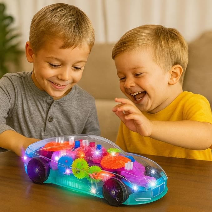 ArtCreativity Light Up Transparent Sensory Car Toy for Kids, 1PC, Bump and Go Toy Car with Colorful Moving Gears, Music, and LED Effects, Easter Toys for Toddlers, Great Birthday Gift Idea nirvanaguru