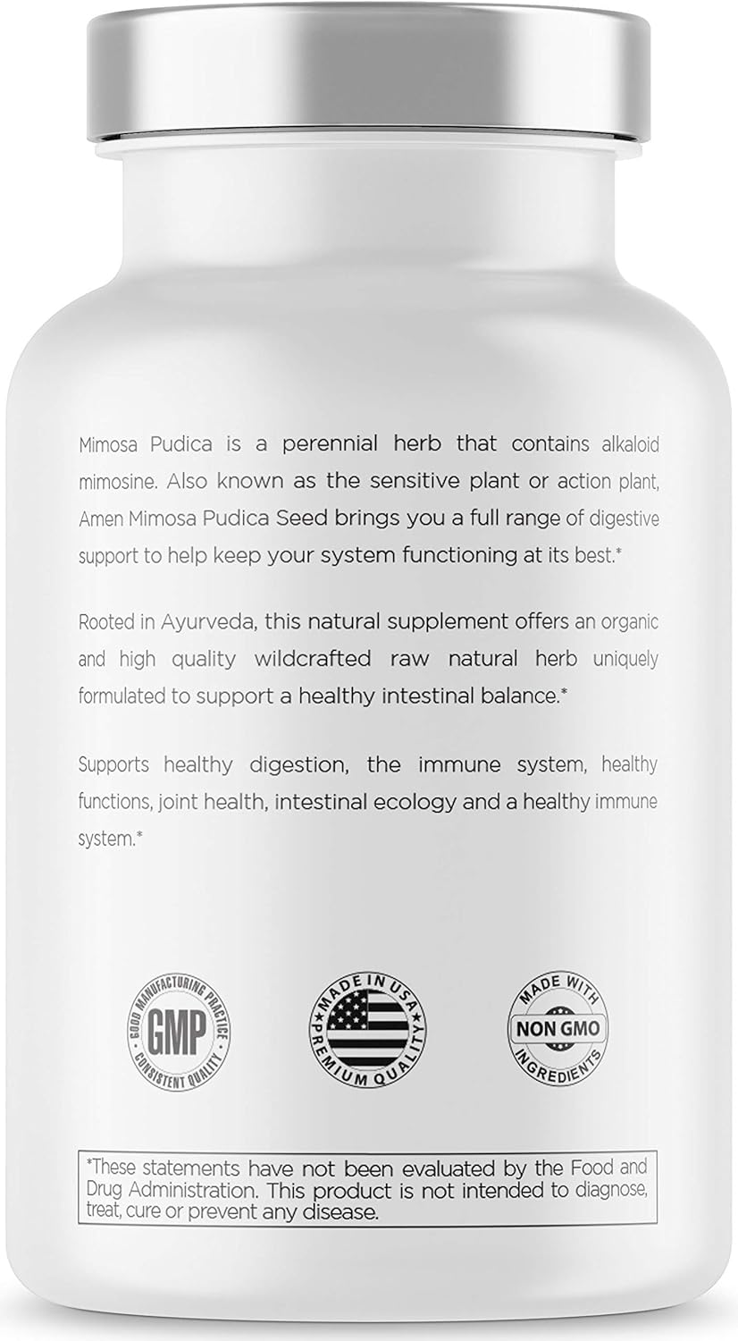 Amen Organic Mimosa Pudica Seeds Capsules, 2 Month Supply, Vegan Mimosa Pudica Seed Plant Supplement - Mimosine Sensitive Plant Pills - Fat Soluble Dietary Supplement - Non-GMO & Vegan - 120 Capsules Nirvana Guru