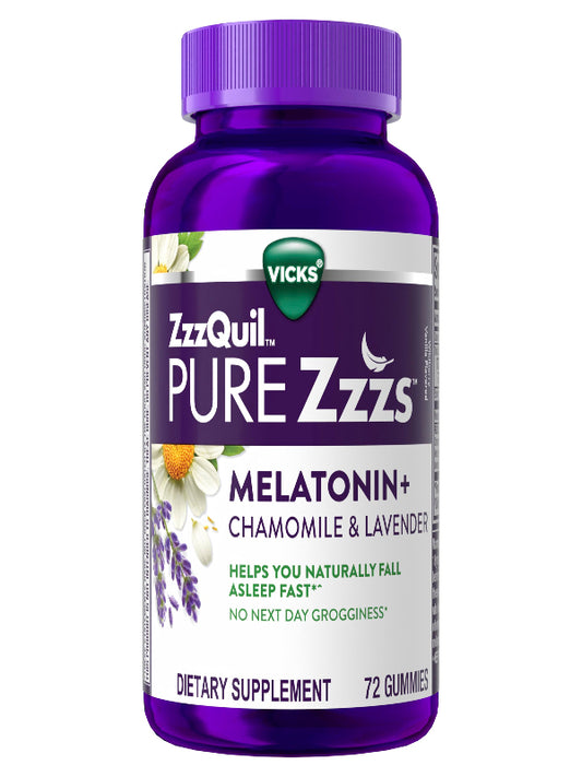 ZzzQuil PURE Zzzs Melatonin Gummies, Sleep Aid, Melatonin 2mg, with Chamomile & Lavender, Melatonin Sleep Gummies, Sleep Aids for Adults, Wildberry Vanilla Flavored, 72 Sleep Gummies Nirvana Guru