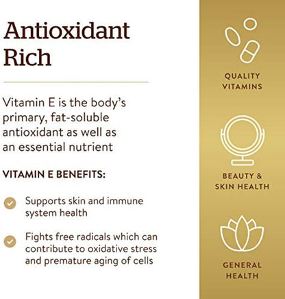 Solgar Vitamin E 268 MG (400 IU) (d-Alpha Tocopherol & Mixed Tocopherols), 100 Softgels - Supports Immune System & Skin Nutrition - Natural Antioxidant - Gluten Free, Dairy Free - 100 Servings Nirvana Guru