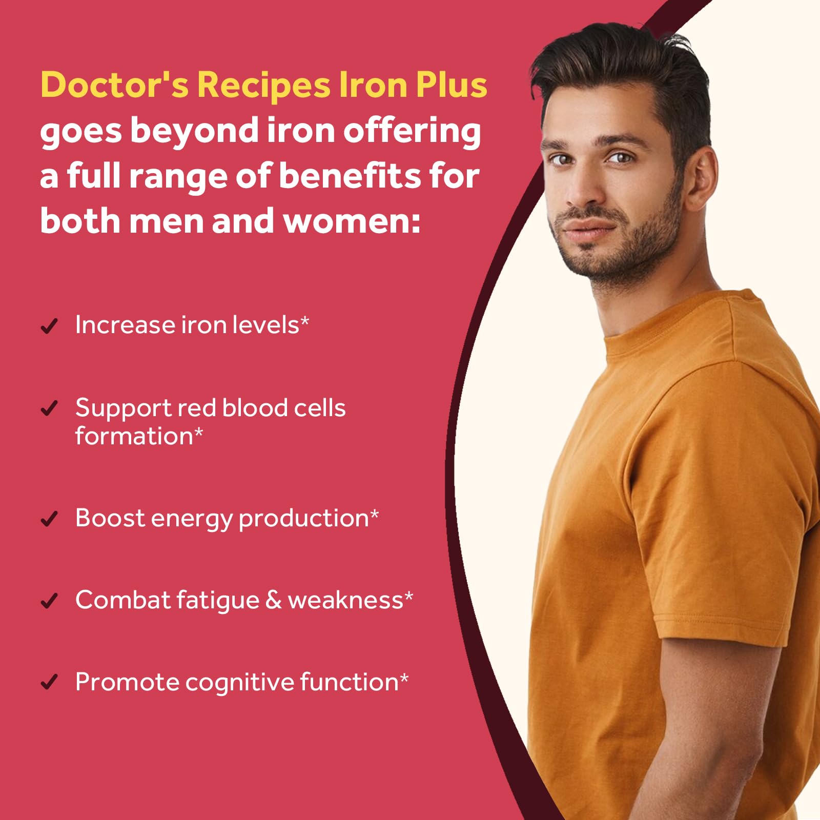 Doctor's Recipes Iron Supplement 65 mg with Vitamin C - Maximized Absorption, Stomach Friendly & High Potency Iron Pills for Red Blood Cells Formation & Immunity Health - Vegan Non-GMO 60 Iron Tablets Nirvana Guru