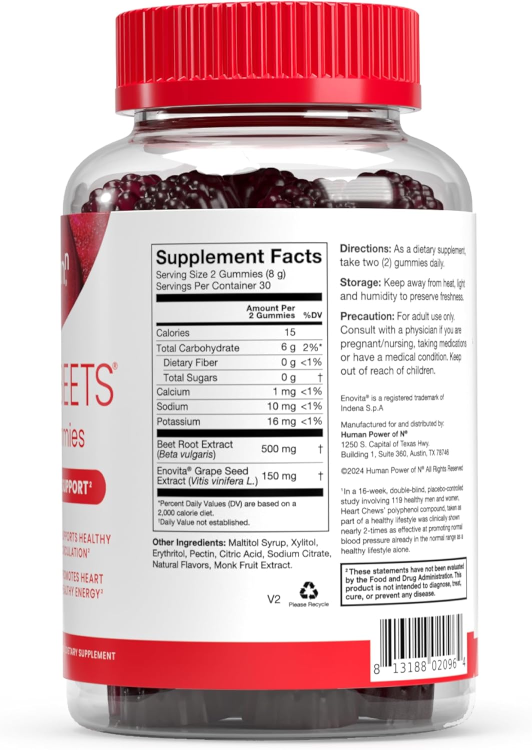 HumanN SuperBeets Heart Gummies - Beet Gummy with Energy Support, Grape Seed Extract & Beetroot Powder, Sugar Free - Pomegranate Berry Flavor, 60 Count - Nirvana Guru