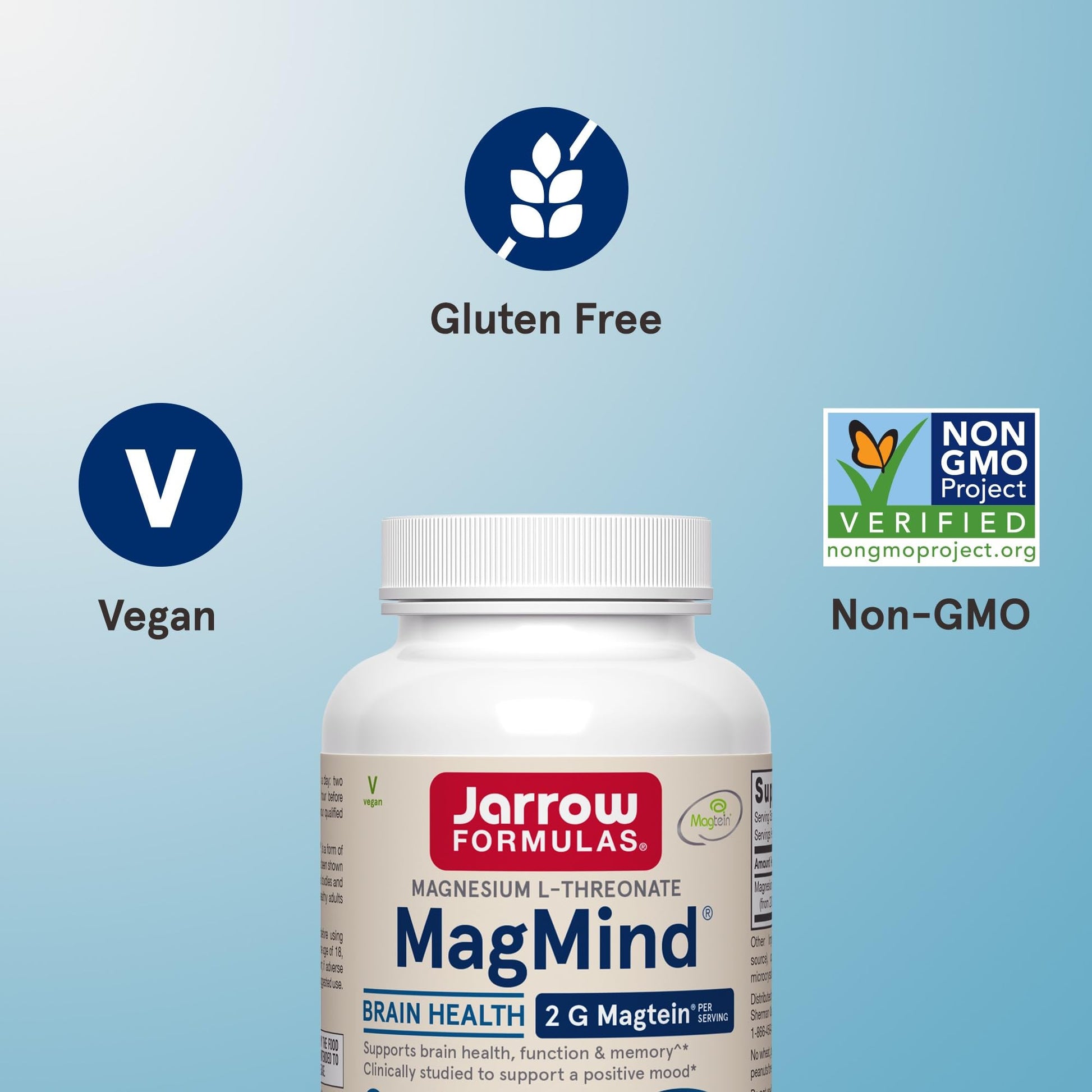 Jarrow Formulas Magnesium L-Threonate, MagMind Magtein Brain Supplements for Memory Support, 90 Veggie Capsules, Up to a 30 Day Supply - Nirvana Guru