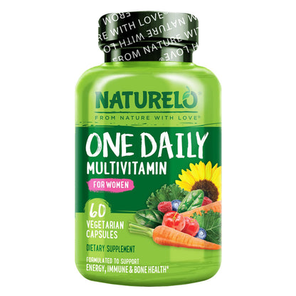 NATURELO One Daily Multivitamin for Women - Energy Support - Whole Food Supplement to Nourish Hair, Skin, Nails - Non-GMO - No Soy - Gluten Free - 120 Capsules - 4 Month Supply - Nirvana Guru