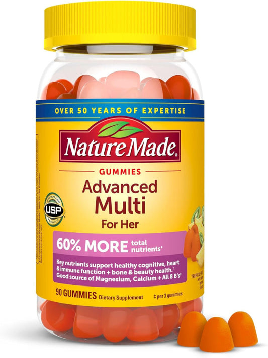 Nature Made Advanced Multivitamin Gummies for Her with Magnesium Citrate, Calcium & All 8 B Vitamins, Multivitamin for Women, 90 Gummies, 30 Day Supply - Nirvana Guru