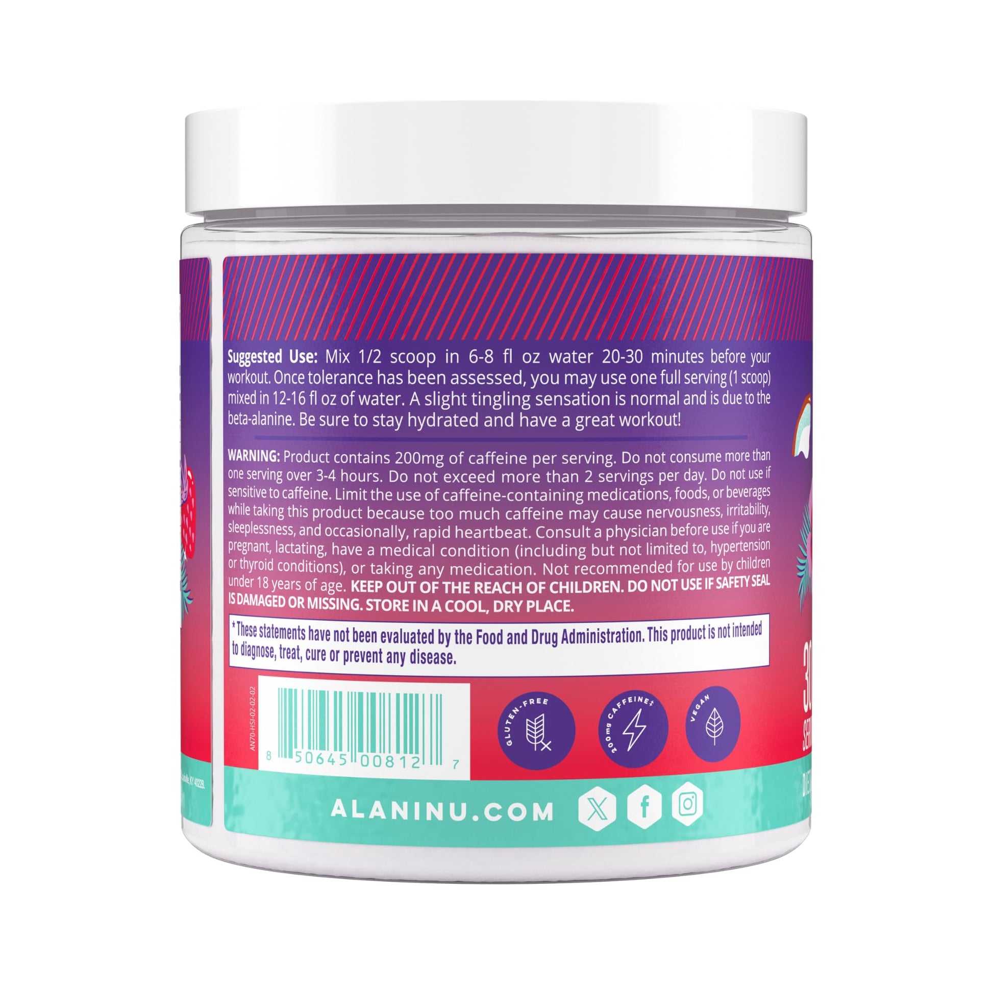Alani Nu Pre Workout Powder Hawaiian Shaved ICE, Amino Energy Boost, Endurance Supplement, Sugar Free, 200mg Caffeine, L-Theanine, Beta-Alanine, L-Citrulline, 30 Servings Nirvana Guru