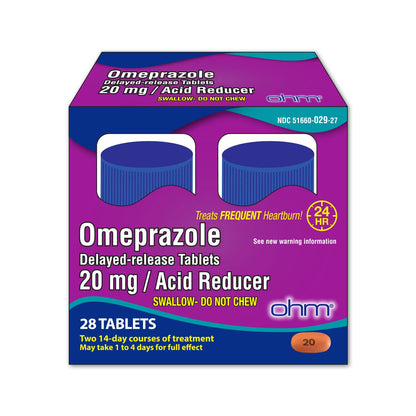Ohm Omeprazole Delayed-Release Tablets, 20mg Acid Reducer, Treats Frequent Heartburn (2 Weeks of Supply, 14, Count)