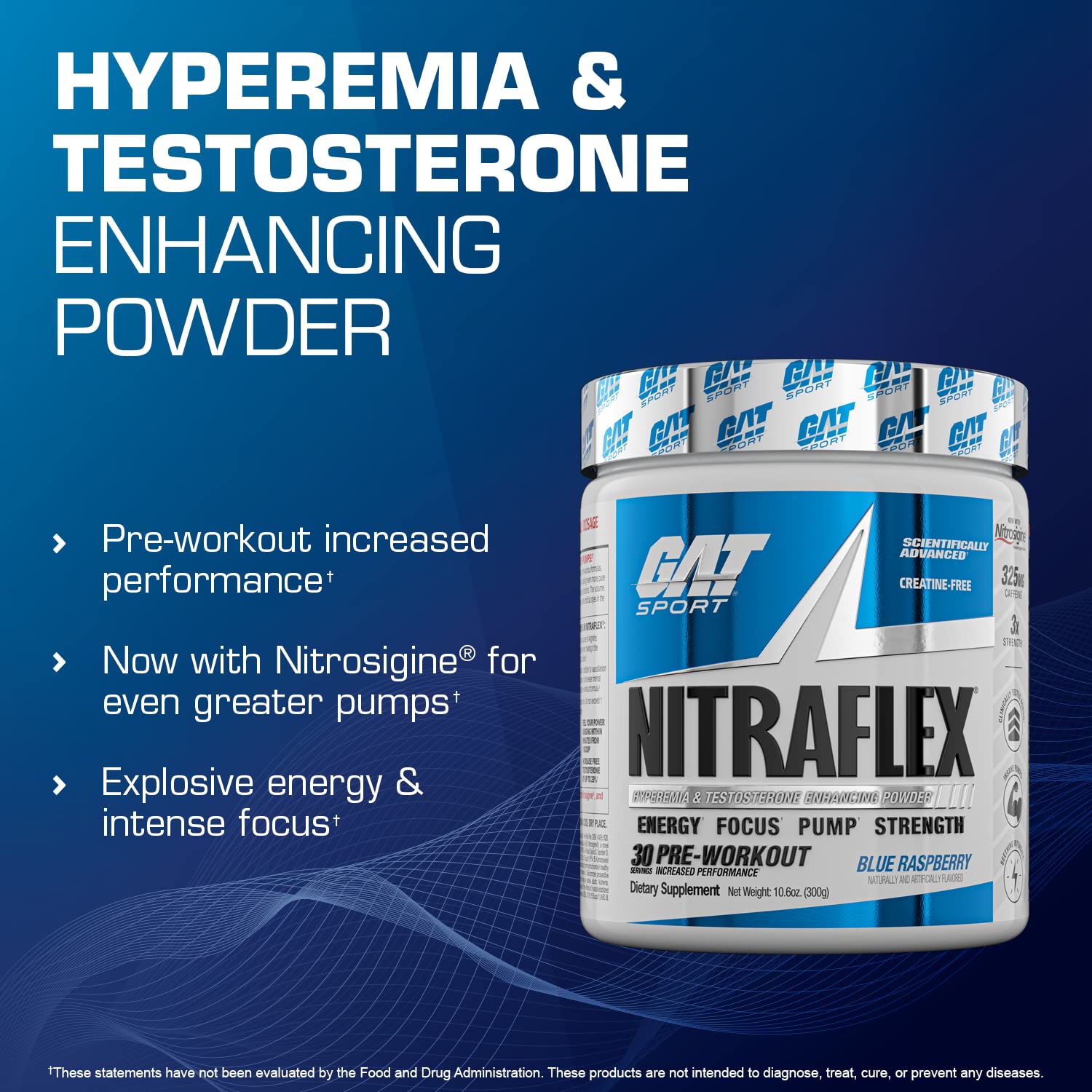 GAT SPORT Nitraflex Advanced Pre-Workout Powder, Increases Blood Flow, Boosts Strength and Energy, Improves Exercise Performance, (Blue Raspberry, 30 Servings) Nirvana Guru