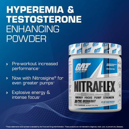 GAT SPORT Nitraflex Advanced Pre-Workout Powder, Increases Blood Flow, Boosts Strength and Energy, Improves Exercise Performance, (Blue Raspberry, 30 Servings) Nirvana Guru