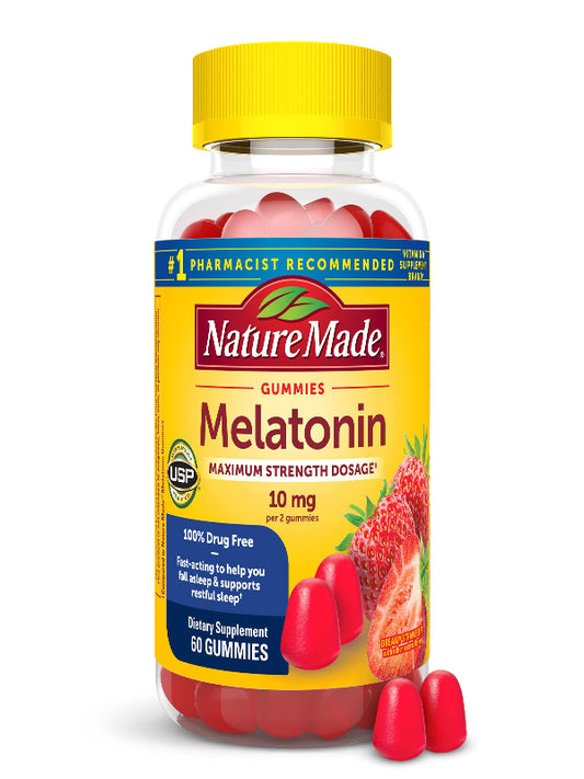 Nature Made Melatonin 10 mg per serving Gummies, Sleep Gummies for Adults Maximum Strength Dosage, 100% Drug Free Sleep Aid, 120 Count, 60 Day Supply - Nirvana Guru