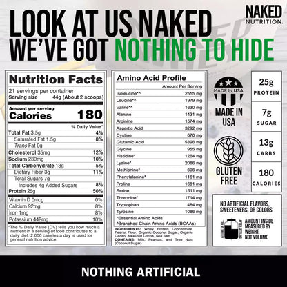 NAKED Whey Vanilla Protein Powder - Only 3 Ingredients - Grass Fed Whey Protein Powder, Vanilla Flavor, and Organic Coconut Sugar, No GMO, No Soy, and Gluten Free - 24 Servings