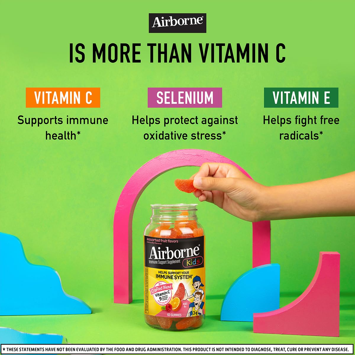 Airborne Vitamin C 500mg (per Serving) - Assorted Fruit Flavored Kids Gummies (63 Count in a Bottle), Gluten-Free Immune Support Supplement with Vitamins C E, Selenium Nirvana Guru