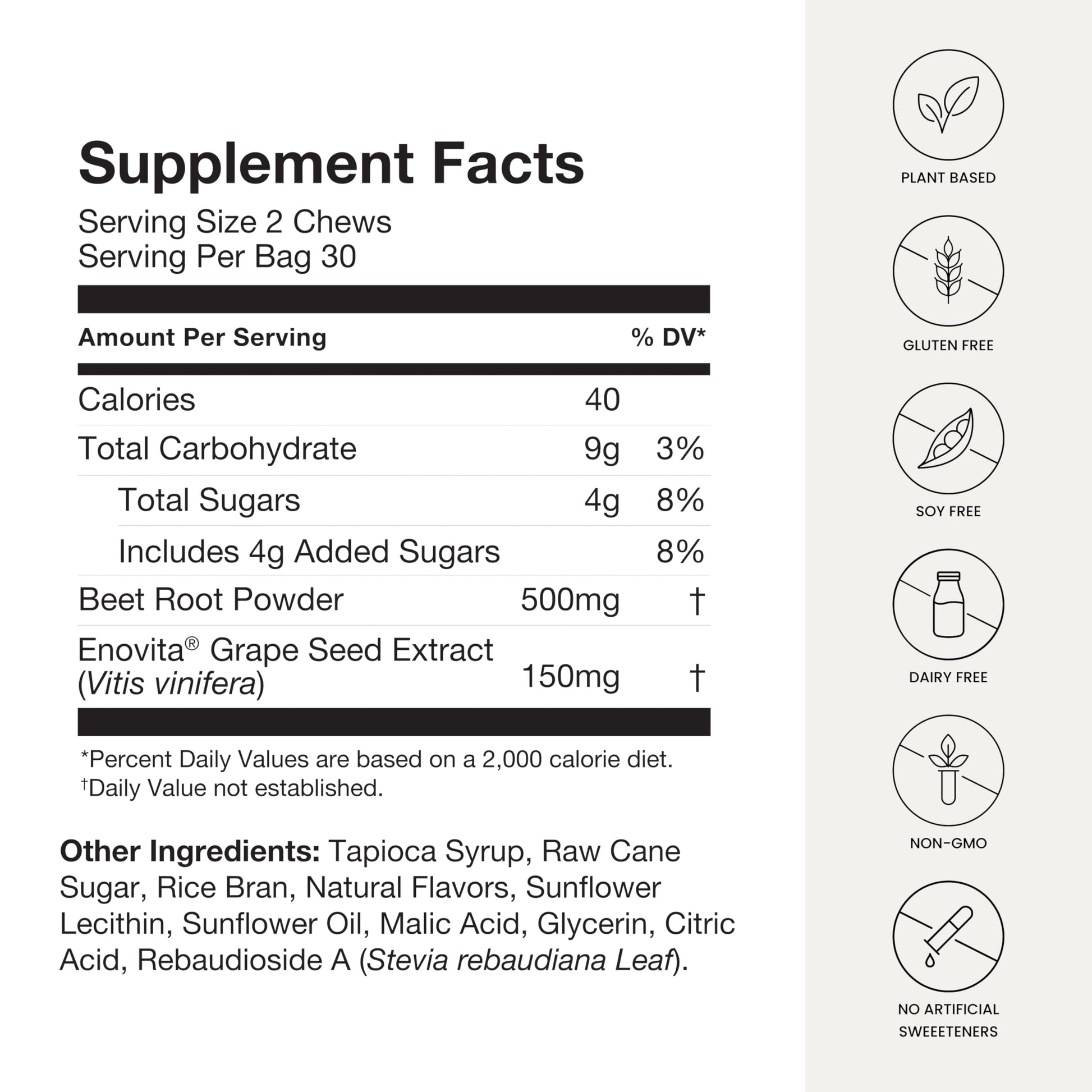 HumanN SuperBeets Heart Chews, Nitric Oxide and Blood Pressure Support, Grape Seed Extract & Non-GMO Beet Root Powder Energy, Pomegranate Berry Flavor, 120 Count - Nirvana Guru