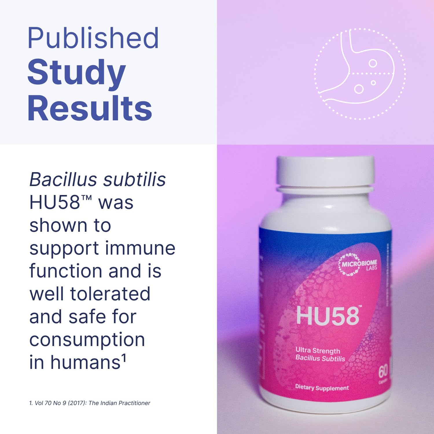 Microbiome Labs HU58 Bacillus Subtilis Probiotics for Women and Men - High Potency Spore Probiotic for Digestive Health & Immune Support - Daily Capsules with 10 Billion CFU (60 Capsules) - Nirvana Guru