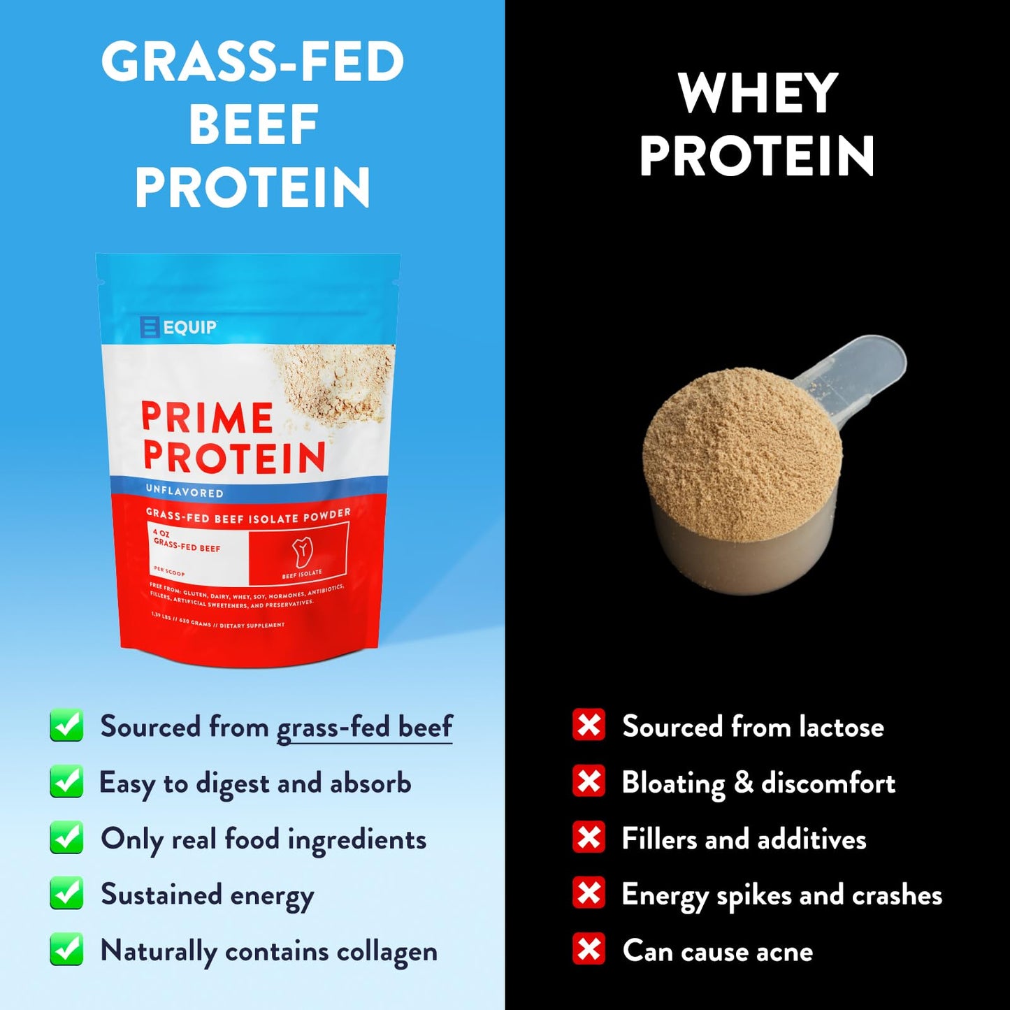 Equip Foods Prime Protein Powder | Clean, Grass Fed Beef Protein Isolate | Carnivore Protein Powder | Paleo, Keto Friendly | Gluten, Dairy Free | Helps Build & Repair Tissue | 30 Servings, Chocolate