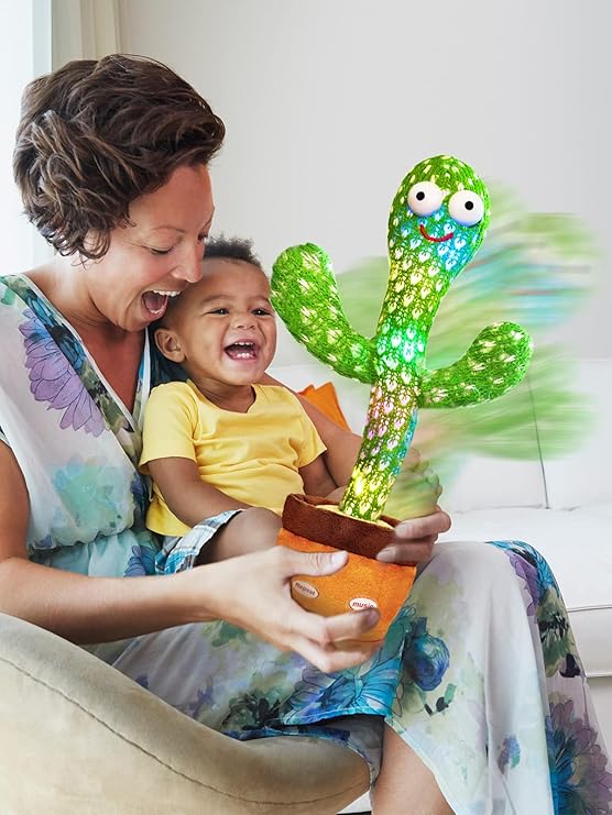 Talking Cactus Toy with LED 120 English Songs, Singing Cactus Dancing Musical Toy, Tummy Time Toys Baby Mimicking Repeats What You Say (Audio Recording & Retelling) Boys Girls Interactive Gift nirvanaguru